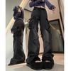 Women's Black Gothic Loose Work Jeans with Stars Harajuku Y2k Aesthetic Vintage Jeans Pockets Design Trousers