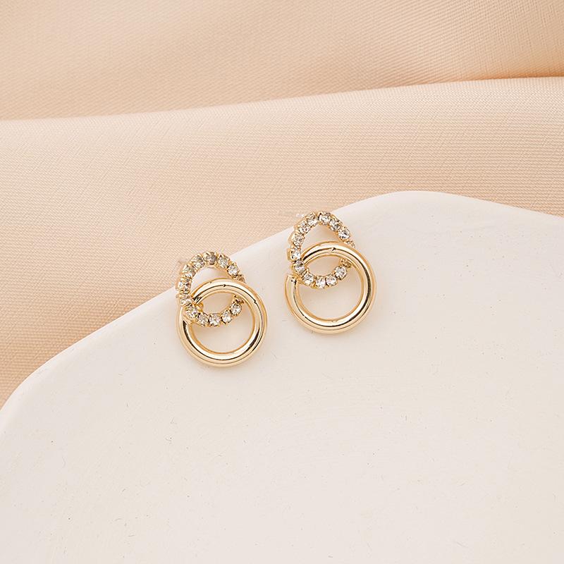 Brincos de Metal Dourado com Cristais em Forma de Gota Dupla Círculo Simples Coreanos Para Mulheres Moda Pequenos Pendientes Joias Melhores Amigas Presentes