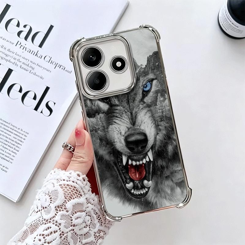 

Wolf Moon Animal Plating Phone Case For Xiaomi Redmi Note 14 15 Pro Plus 13 12 11 11S 11T 10 9S 9 5G Anti-Fall Airabag Cover Redmi Note15ProPlus