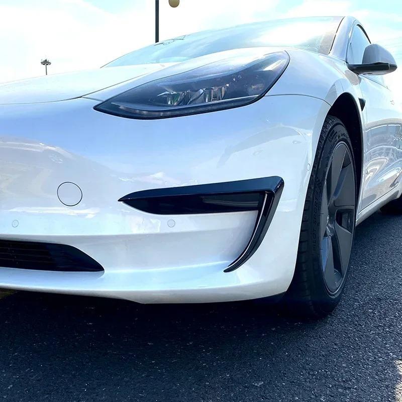 Front Bumper Cover Wind Knife for Tesla Model Y 2017-2024 ABS Glossy Black Fog Lamp Trim Carbon Look Blade Trim Light Eyebrow