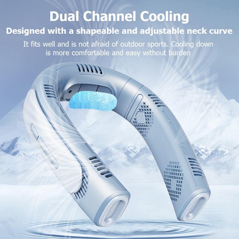 2024 Ventola di raffreddamento portatile Penta-Core Motor Summer Neck Fan 6000mah USB ricaricabile 360 ° Surround Vento silenzioso Ventilatore senza lama