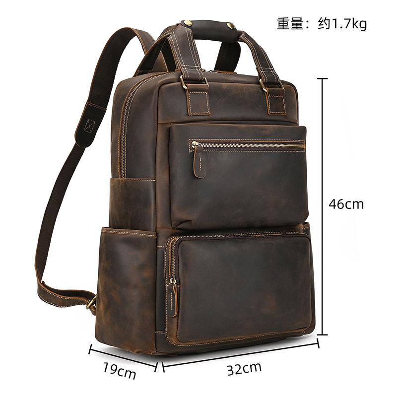 Vintage Crazy Horse Leather Backpack Multifunctional Travel Bag Men'S Leather Handbag Large Capacity Cowhide Backpack