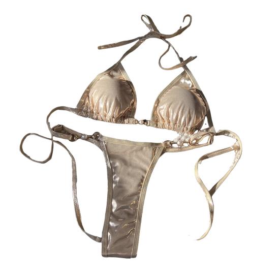 2 ks/sada Dámské sexy bikini set světlý povrch umělá perla podprsenka šněrovací sada tanga rychleschnoucí plavky plážové oblečení