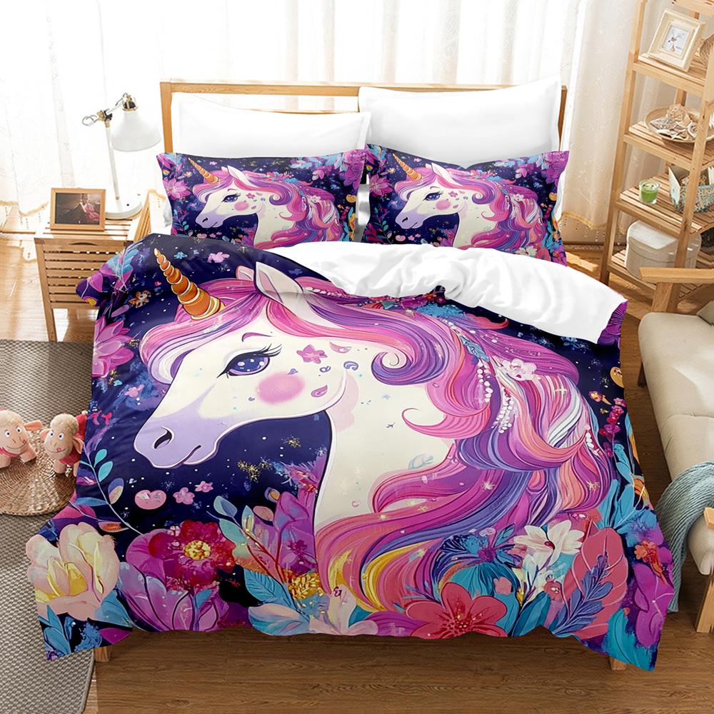 Unicorn Duvet Cover Floral Bed Sheets Set Digital Print Twin Size Comforter Bedding Sets Home Decor Gift for Girls Bed Linen Set