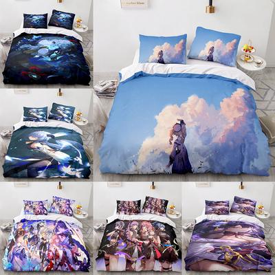 Genshin Impact Bedding Sets Quilt Bed Cover Comforter Duvet Cover Pillow Case 2-3 Pieces Sets Kids Adult Bedroom Decoration