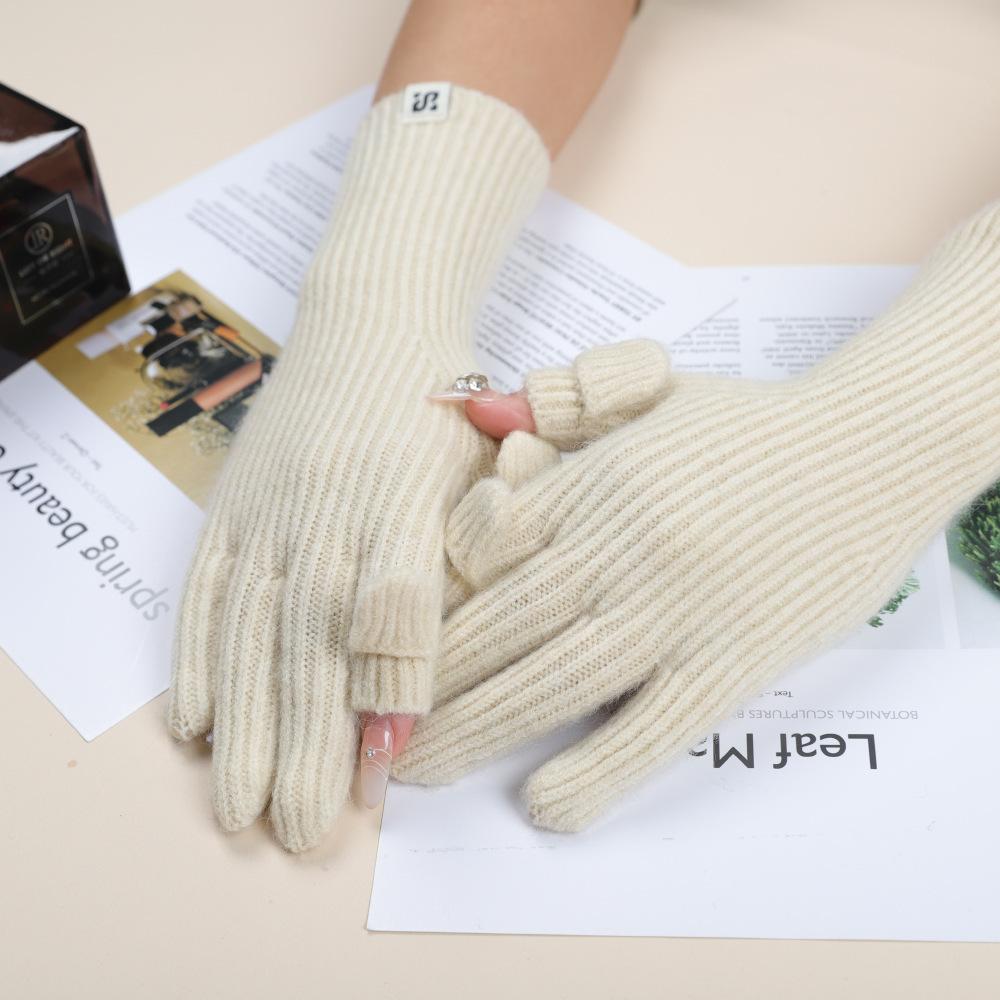 Touch Screen Gloves Autumn and Winter Warm Finger Gloves Thickened Warm Knitted Wool  Korean Student Gloves