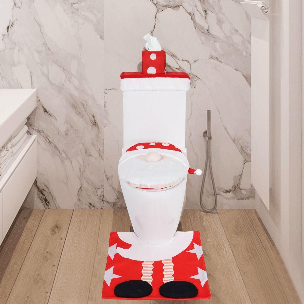 Polyester Toilet Seat Cover DIY Toilet Cover Set New Bathroom Mat  Christmas