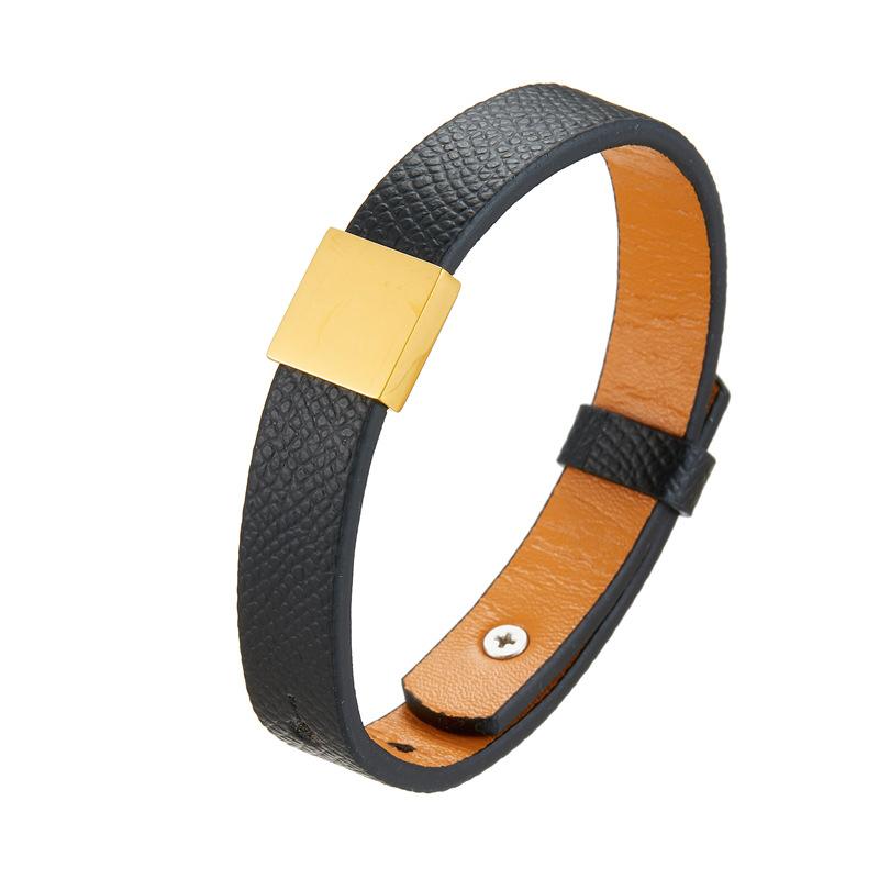 Men'S And Women'S Genuine Leather Bracelet, Simple Stainless Steel Smooth Surface Lettering Cowhide Bracelet Diy Leather Bracelet