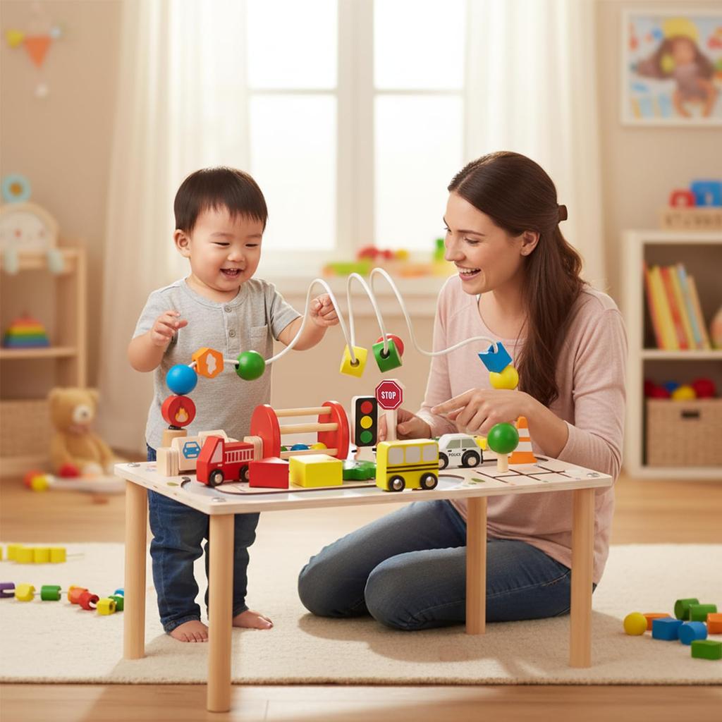CARLOBO Wooden Educational Toy for Montessori Table Integrated Wooden Multifunctional Play Table with Addictive Perfect Gift for Boys and Ages Safe