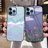 Painted Floral Landscape Case For Iphone 14 13 11 12 Pro Max Mini Xs Xr X 7 8 6s Plus Se 2022 Luxury Tempered Glass Cover Coque