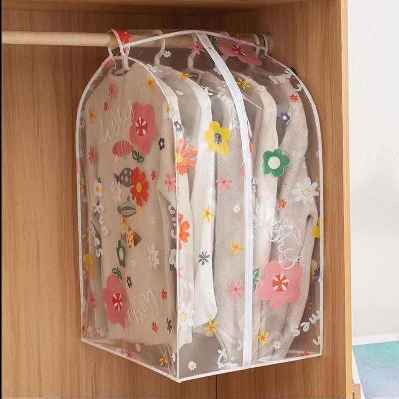 Sun Flower Transparen Dust Cover With Zipper Wardrobe Dust Cover Cloth Coat Suit Storage Bag Student Dormitory Storage Supplies