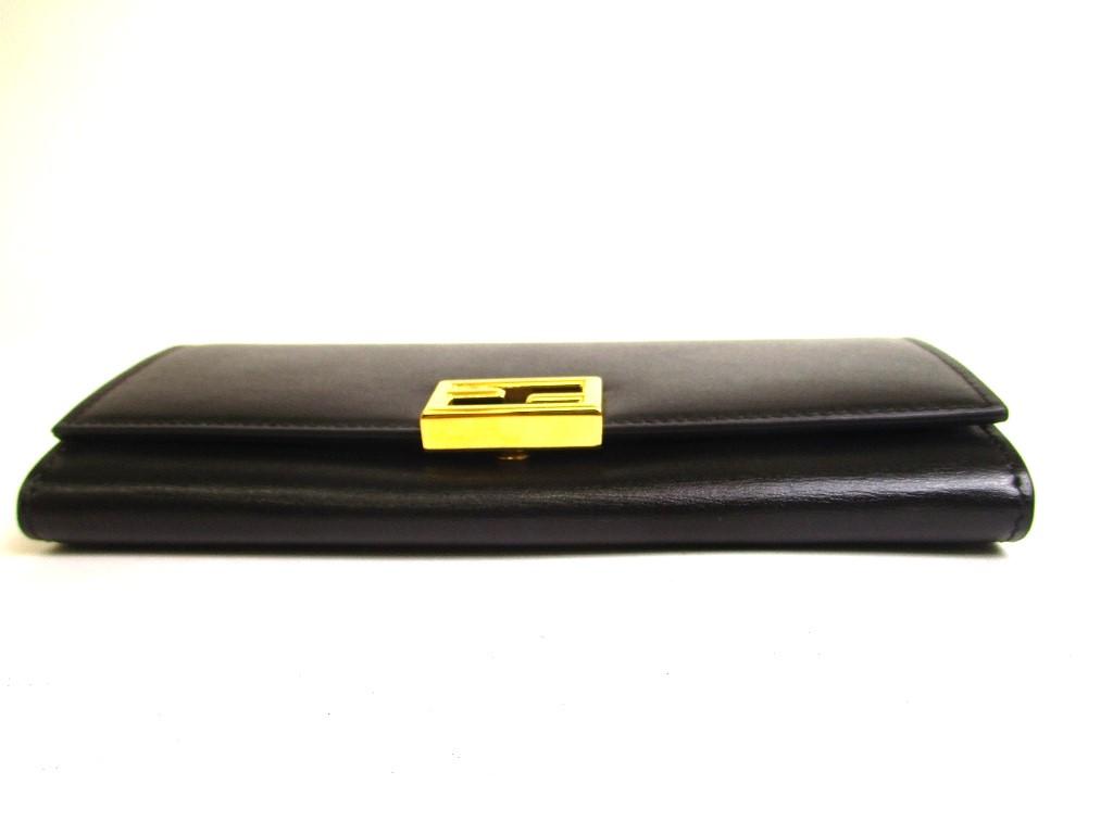 Authentic FENDI Black Leather Bifold Long Wallet Flap Wallet Baguette Continental #a134  Refurbished