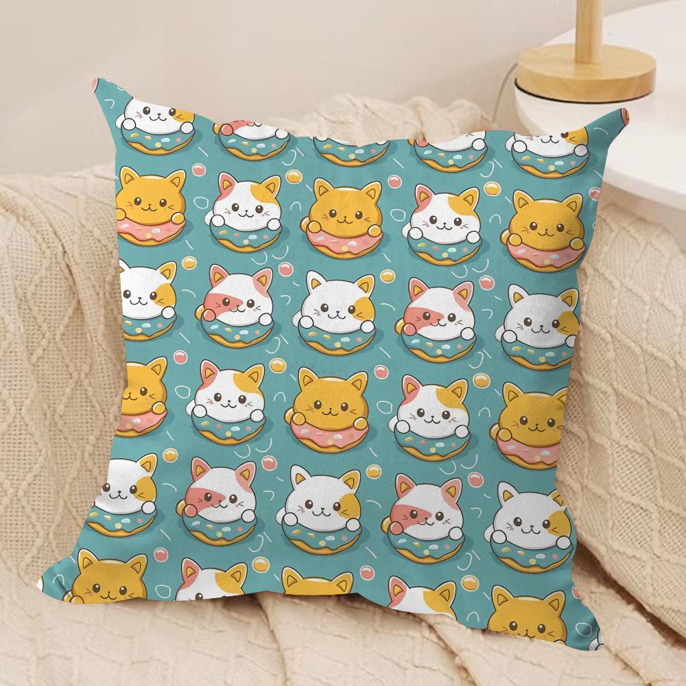 Cat Cake Pattern Cushion Cover Silky Short Plush DoubleSided Printed Pillow Case for Sofa All Seasons Home Decor Gift