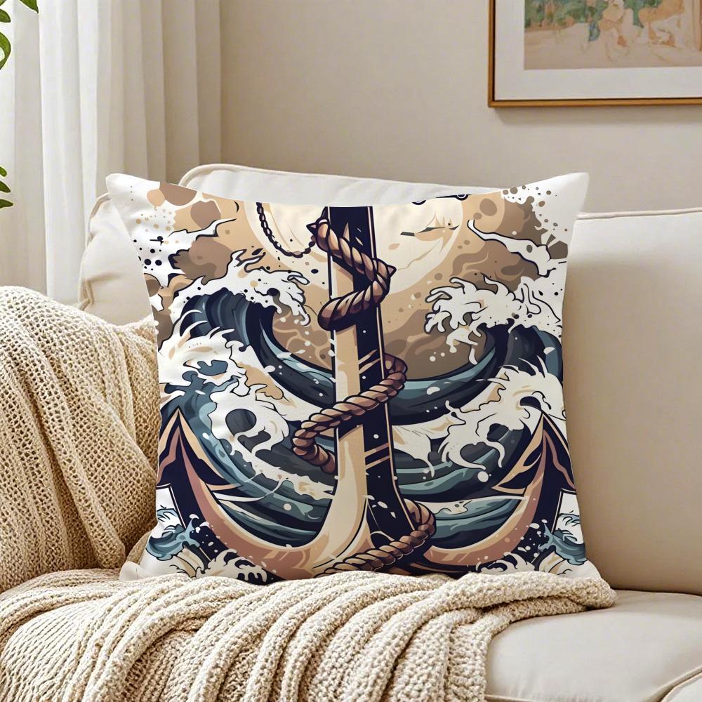 MMarine Theme Rudder Anchor Animals Cushion Cover Linen Pillowcase Soft for Sofa Bed Home Room Decor