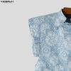 INCERUN Camisetas Casuales para Hombre de Verano Vintage de Manga Corta con Textura y Flores
