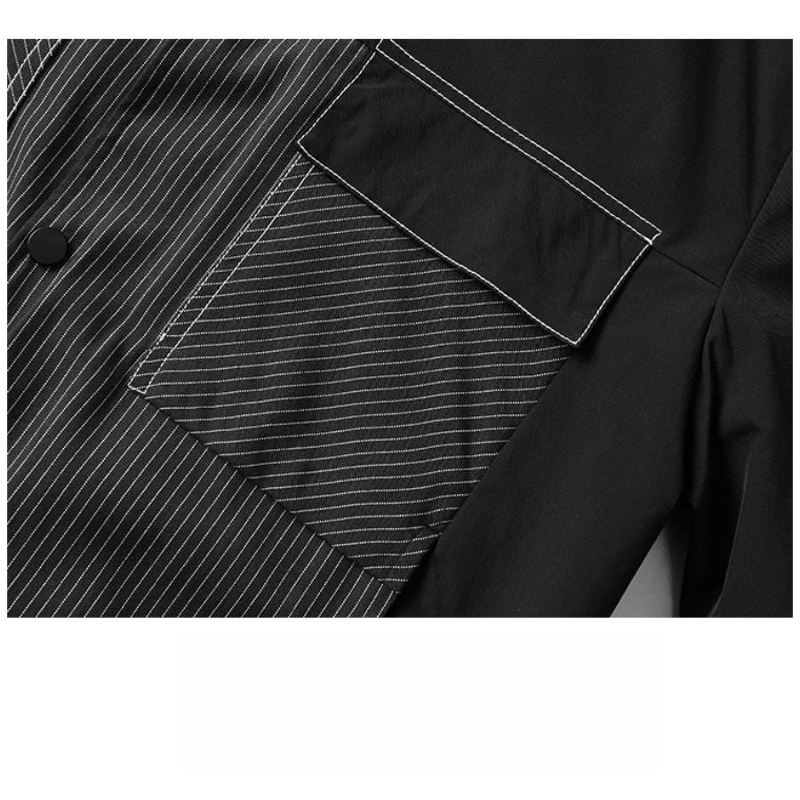 Light Luxury Striped Color-Block Jacket Men's Workwear Patchwork Turn-Down Collar Jacket Spring Autumn New Simple Casual Jacket