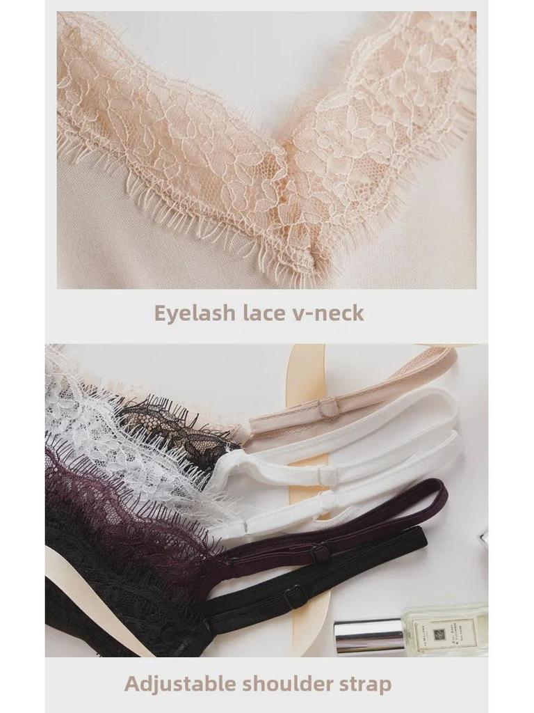 Tangge Maulbeerseide V-Ausschnitt Spitzen-Spaghettitop