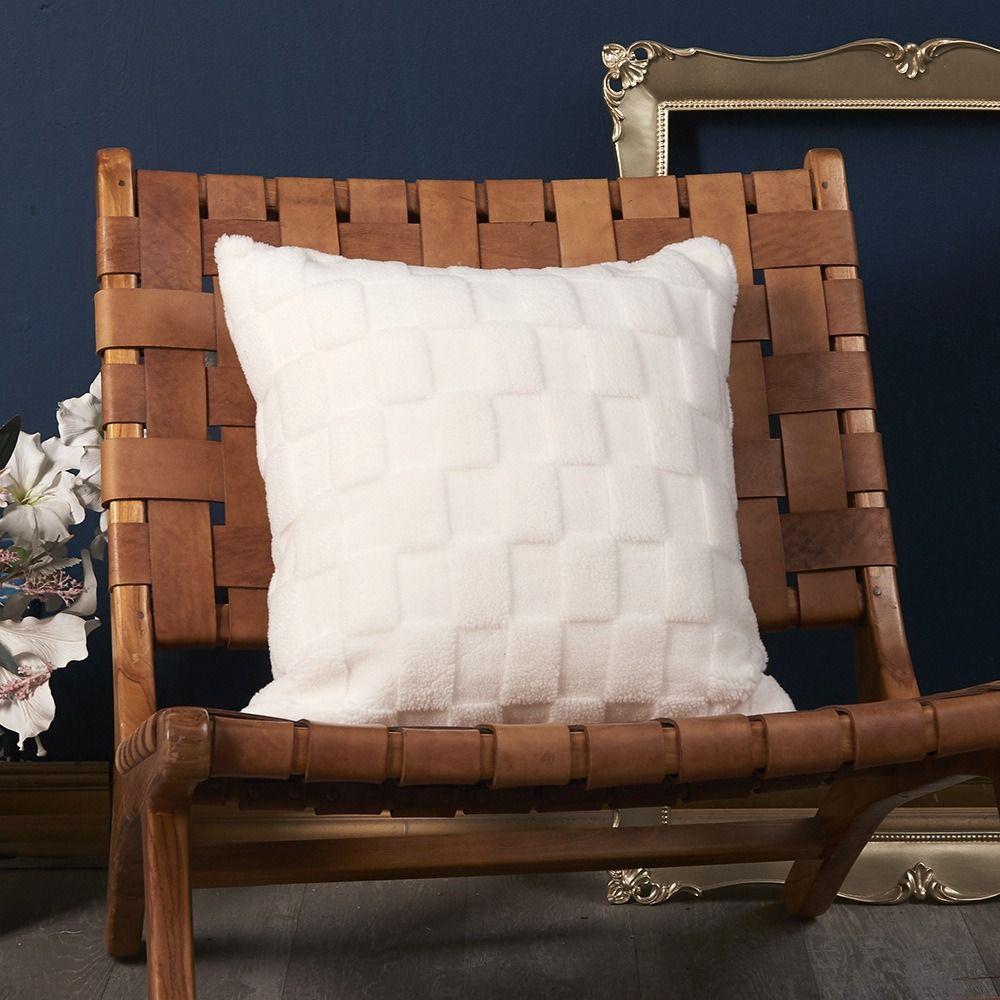 Home Decor INS Style Plush Pillowcase Jacquard White Throw Pillowcover Double-sided Cushion Cover Living Room/Office