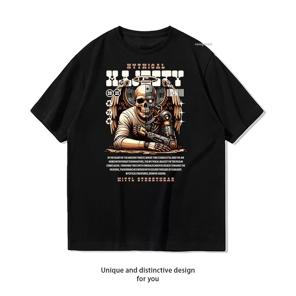 Mechanical Angelic Warrior cotton T shirt Unisex Adult couple streetwealtops tee Short sleev Casual S