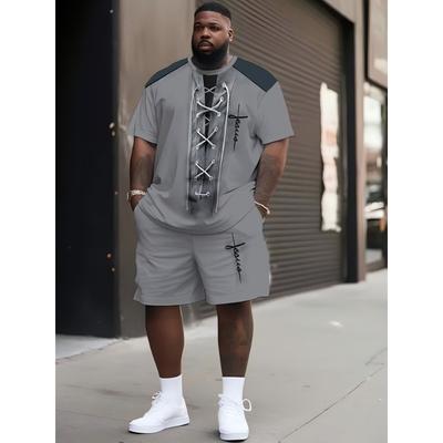 Ensemble Imprimé Amusant Élégant pour Homme, T-shirt Oversize et Short pour le Shopping et les Voyages GRANDE TAILLE