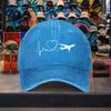 Airplane Heartbeat ECG Print Washed Baseball Cap Vintage Adjustable Cotton Outdoor Travel Hat