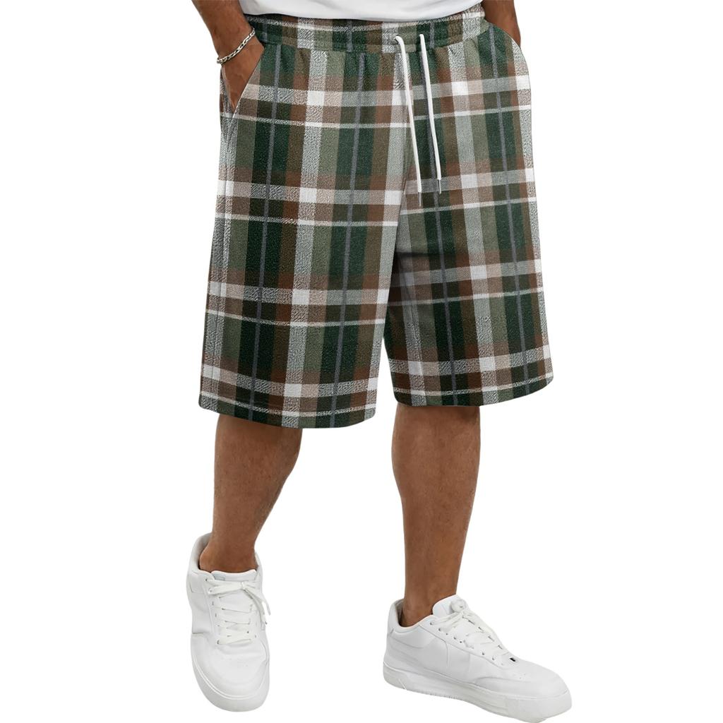 Men's Casual Plaid Drawstring Shorts Comfortable Fit Lightweight Breathable Fabric Relaxed Style Suitable for Everyday Wear