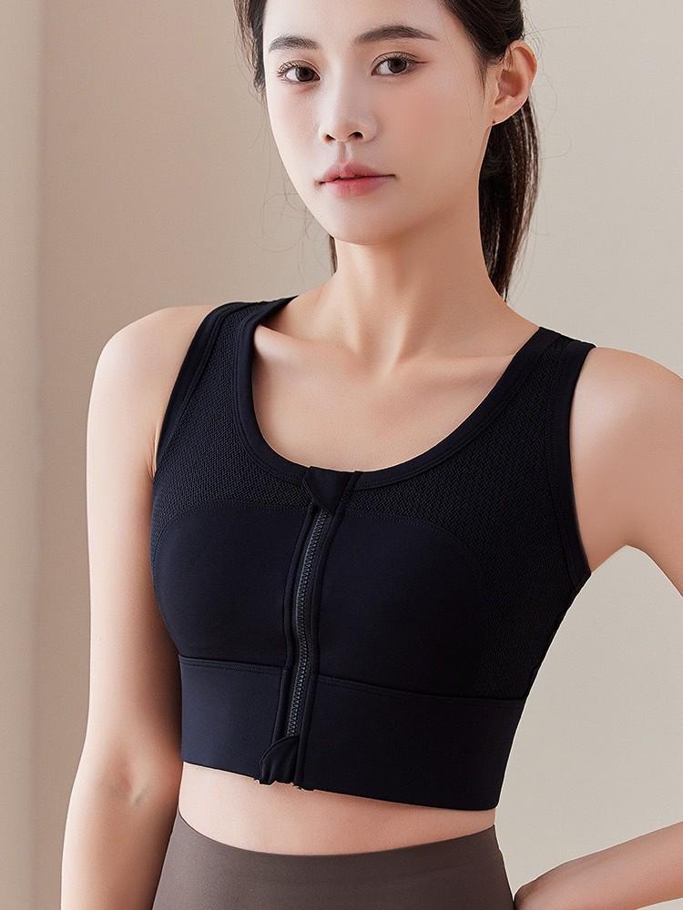 High-Impact Mesh Zipper Sports Bra with Integrated Chest Pad