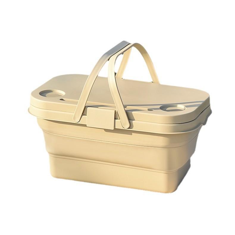 Japanese DOD Style Multi-Functional Foldable Picnic Basket with Lid - Convenient and Portable for Outdoor Camping