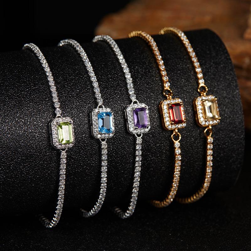 Jewelry S925 Sterling Silver With Natural Garnet Topaz Peridot Citrine Amethyst Bracelet Women