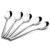 8.7'' Long Hand Grip Dinner Spoon Stainless Steel Table Spoon Round Dessert Mixing Scoop Hollow Handle Cooking Room Tableware 2/6/10Pcs