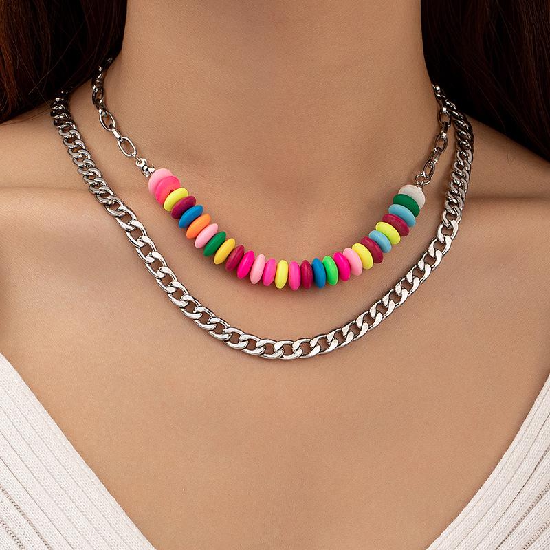 

Trendy Multilayer Beaded Necklace: Hip-Hop Inspired, Colorful, Minimalist Design for Women