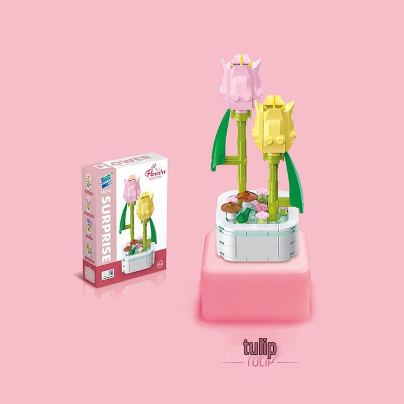 Kids' Educational Interlocking Building Blocks - Flower Potted Plant (Rose & Epiphyllum) Compatible with Top Building Block Models