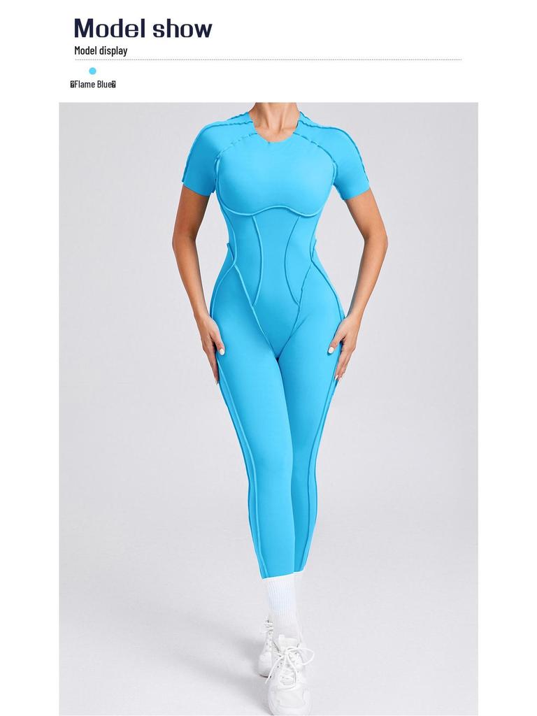 European & American 3D Backless Short Sleeve Jumpsuit - Autumn/Winter Yoga Activewear