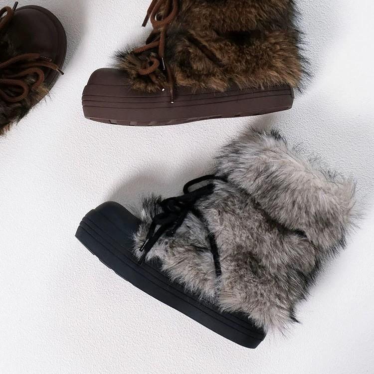 Cowhide version snow boots women's new winter big head thick sole piled and thick fluff outer wear warm cotton shoes
