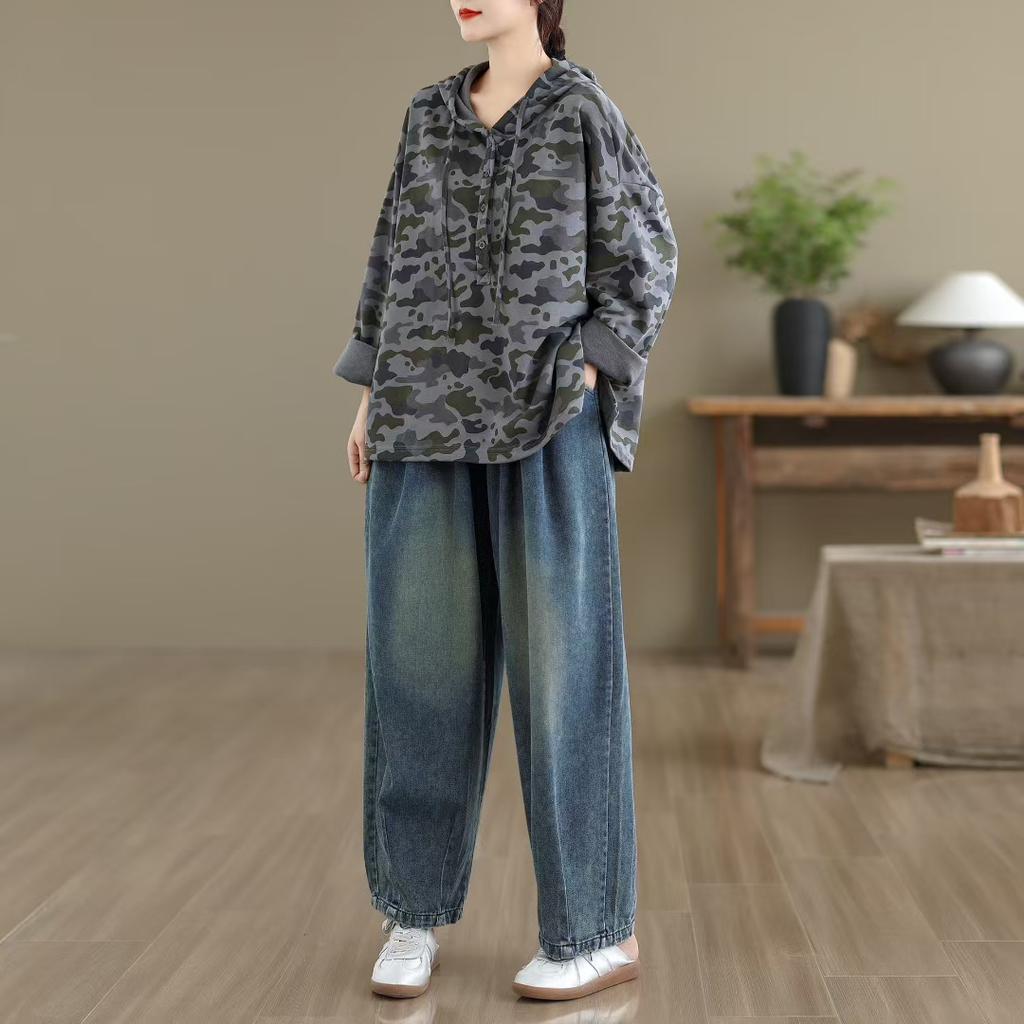 Dimanaf Nuevo 2025 Sudaderas y sudaderas de camuflaje de algodón para mujer Estampado Manga larga Otoño Tops básicos Camiseta Nuevo Jersey