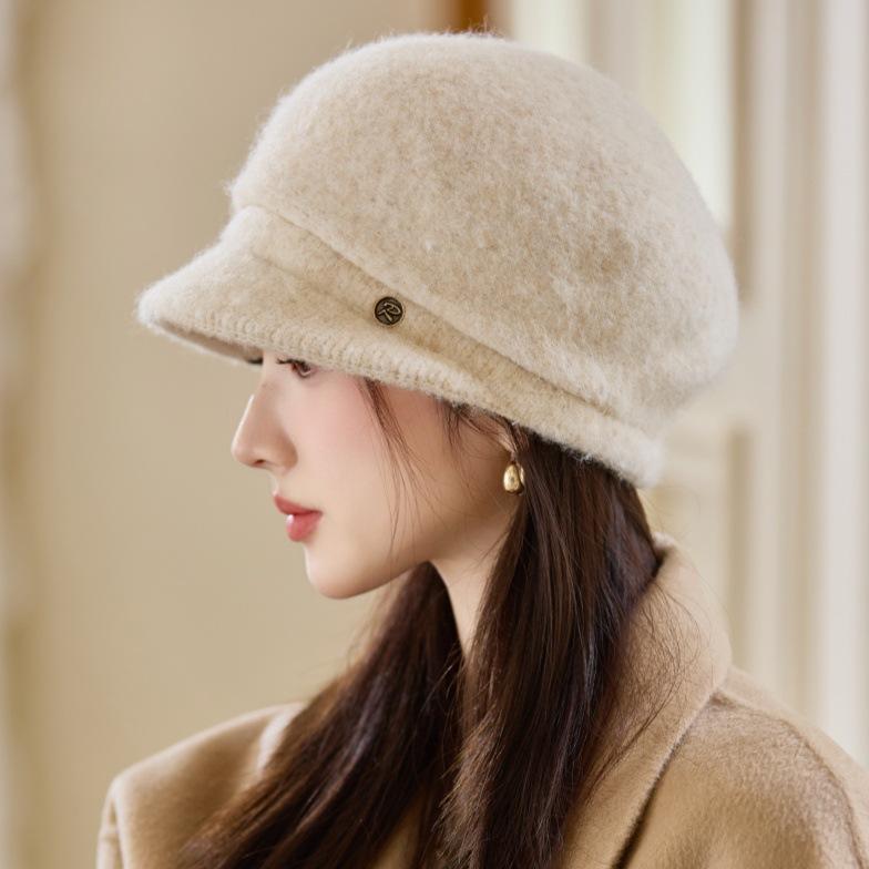 Autumn and Winter Women's Wool Thermal Hat Fashionable Velvet Thickened Large Head Circumference Wool Knitted Hat