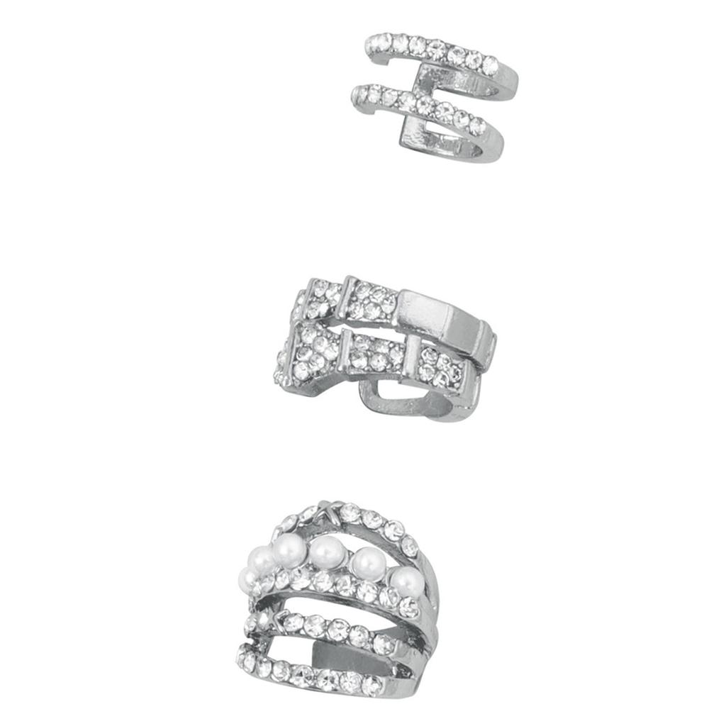 3Pcs U Shape Ear Clip Pearls and Crystals Combination Jewelry Versatile Stylish Decoration