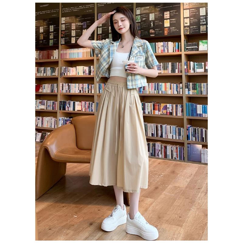 

Ледяной шелк горная юбка-брюки летняя тонкая плиссированная повседневная юбка-свинг универсальная с высокой талией тонкая ленивая драпированная юбка M