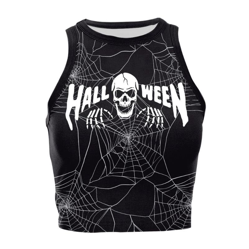 

Halloween costume new skeleton skull digital printing fashion short vest top S