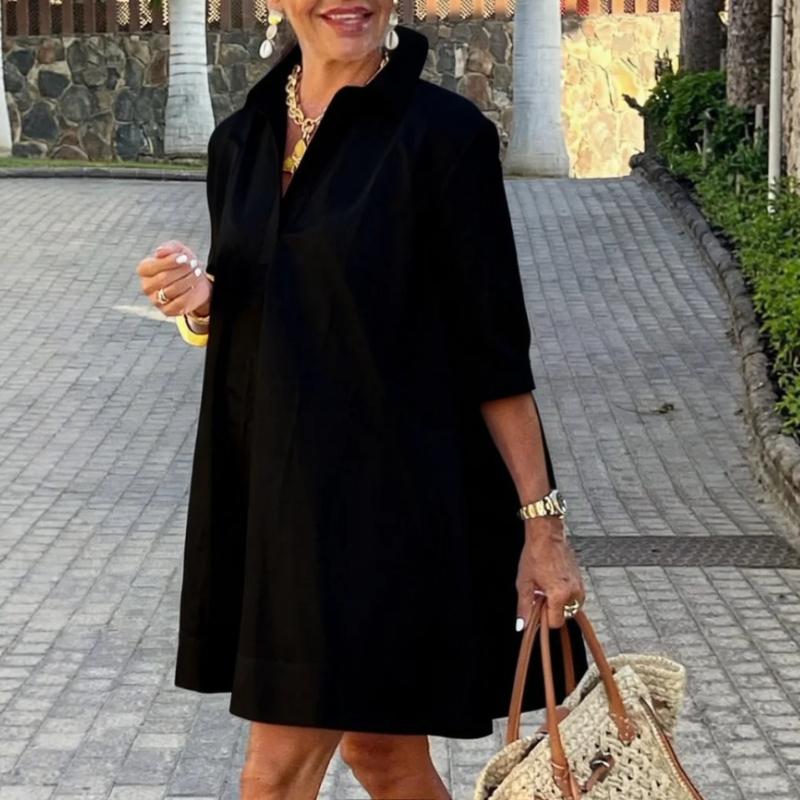 Moda Europea e Americana Amazon Quotidiano Urbano Ampio Bianco Mezza Manica A-line Vestito Camicia