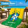 Custom Name Beach Towel Brasilian Pride Emblem Microfiber Beach Towel, Lightweight for Summer Travel, Swimming Pool Fan Birthday Gift