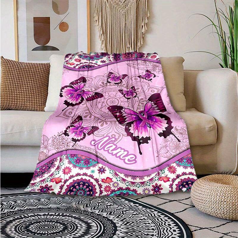 Purple Butterfly Customize Your Name Blanket Used For Chair Office Sofa Bed Camping Soft And Warm Giving Friends And Relatives Birthday Gifts