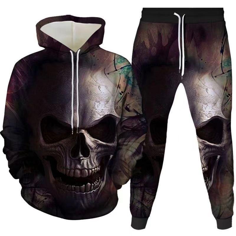 Skull 3D Printed Hoodies Trousers Set Spring Autumn Men Tracksuits Casual Sweashirt Pullover 2 Piece Suit Vintage Men Outfits