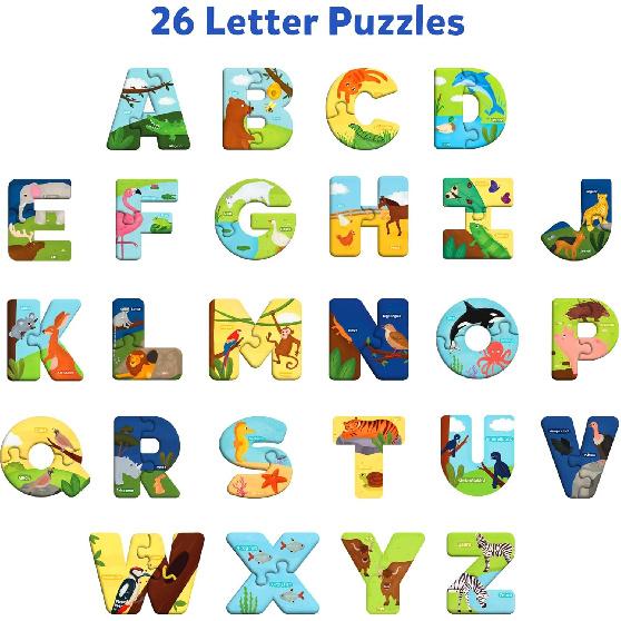 Skillmatics Animal Alphabet Puzzle - 52 Piece Jigsaw Puzzle for Toddlers, Preschoolers, Educational Toy for Learning ABCs and Letters, Gifts for Boys