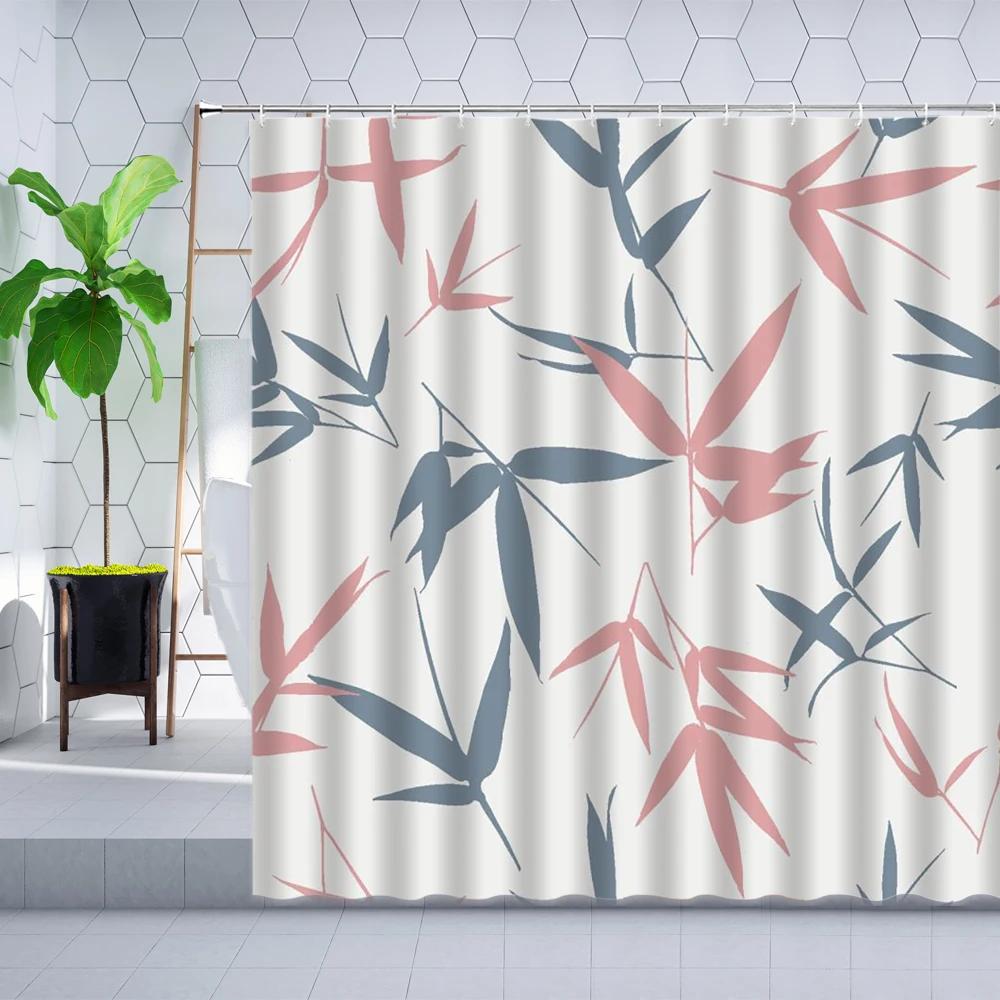 Waterproof Bath Curtains Hand Painted Bamboos Leaves Shower Curtain Green Simple Life Home Decorative Bathroom Decor Accessories
