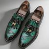 Men's Business Formal Slip-On Loafers Pointed Toe Patent Leather Shoes with Shiny Tassel & Snake Print, Suitable Office Party