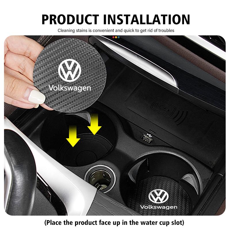 BIG1 For Volkswagen VW 2pcs Carbon Fiber Car Cup Mat Non Slip Water Cup Coaster Scirocco Passat Polo B5 B6 B7 CC Tiguan Sharan Touran