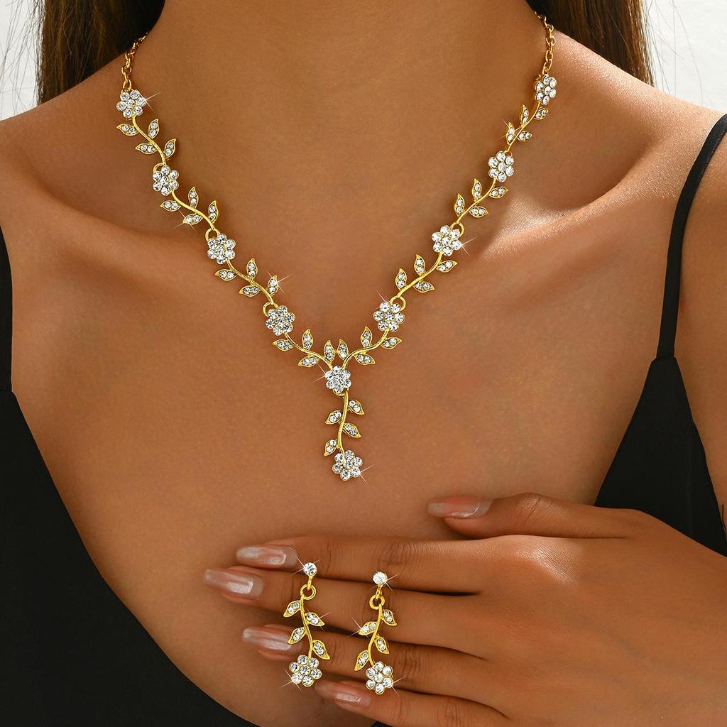 Simple Flower Necklace & Earrings Set - Multi-Color Bridal Jewelry Accessories