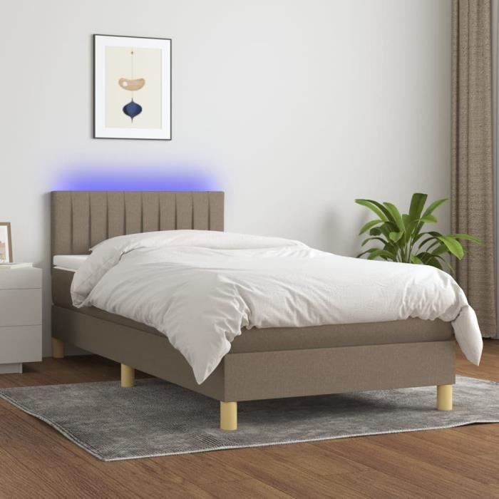 VidaXL Upholstered Bed Base with Mattress and LED Taupe 90x190 Cm Fabric 3133841