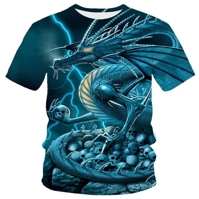 3D Dragon Print T-shirt Herr Mode Streetwear T-shirt Harajuku Cool Animal Shirt Anime kortärmade toppar T-shirts